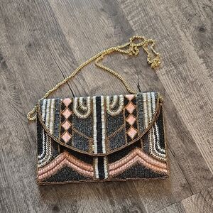 Elegant Beaded Clutch with Gold Chain